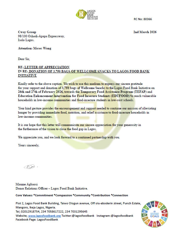 LAGOS FOOD BANK INITIATIVE(LFBI) AND CWAY COLLABORATION